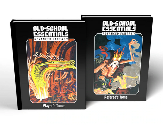 Advanced Fantasy available in print again, Old-School Essentials Boxes Kickstarter pre-launch page, recent third-party products, German translation of Old-School Essentials, and more!