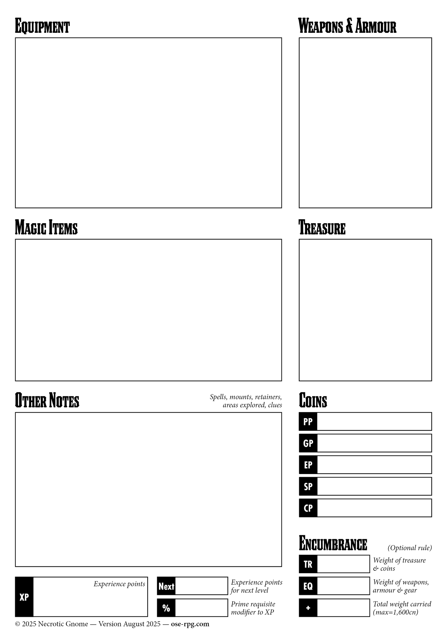 Old-School Essentials Character Sheet