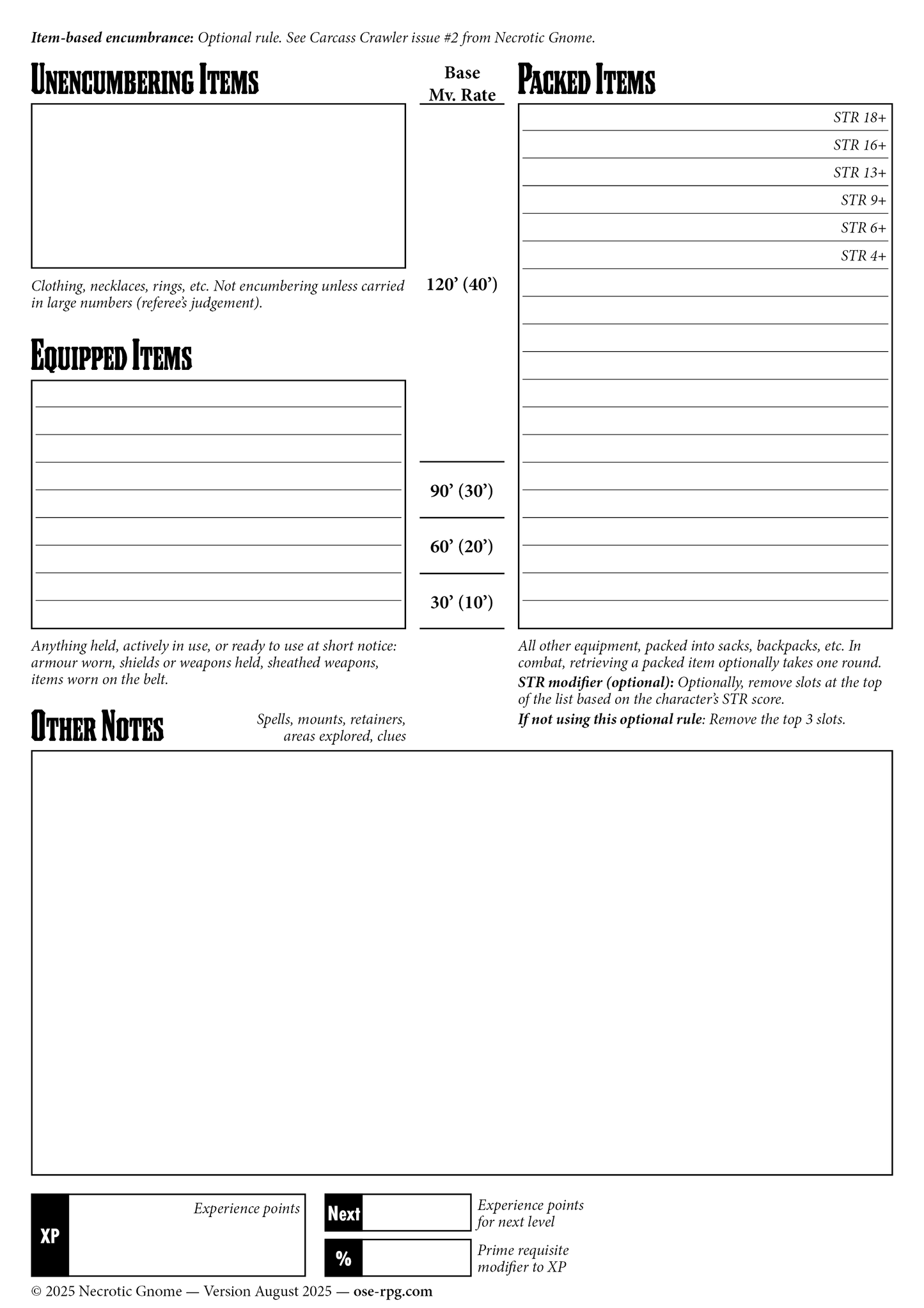 Old-School Essentials Character Sheet
