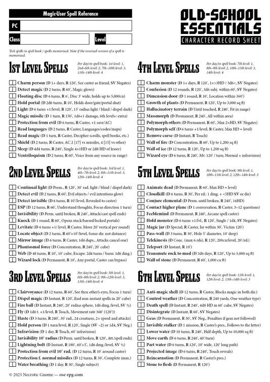 Old-School Essentials Spell Tracker