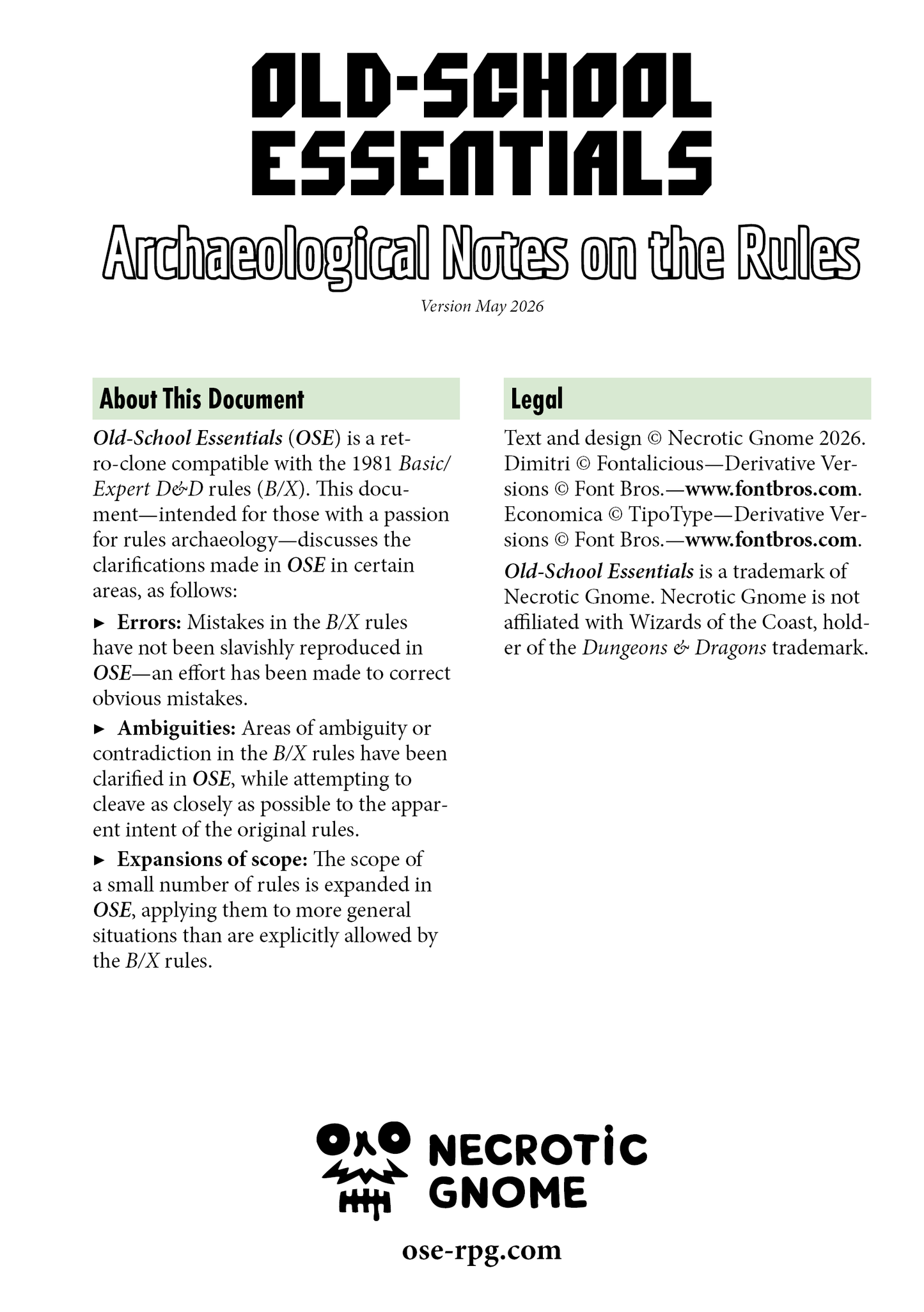 Old-School Essentials Archaeological Notes on the Rules