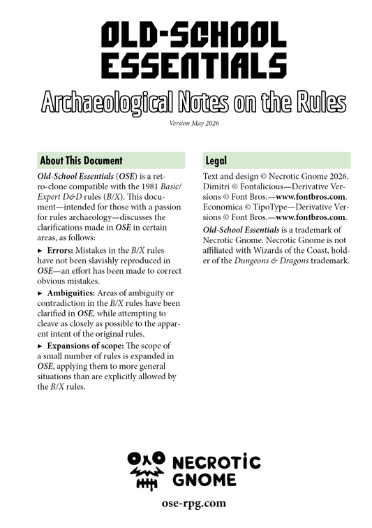 Old-School Essentials Archaeological Notes on the Rules