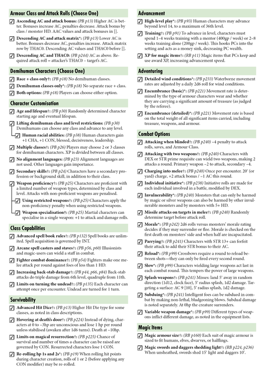Old-School Essentials Rules Options Checklist