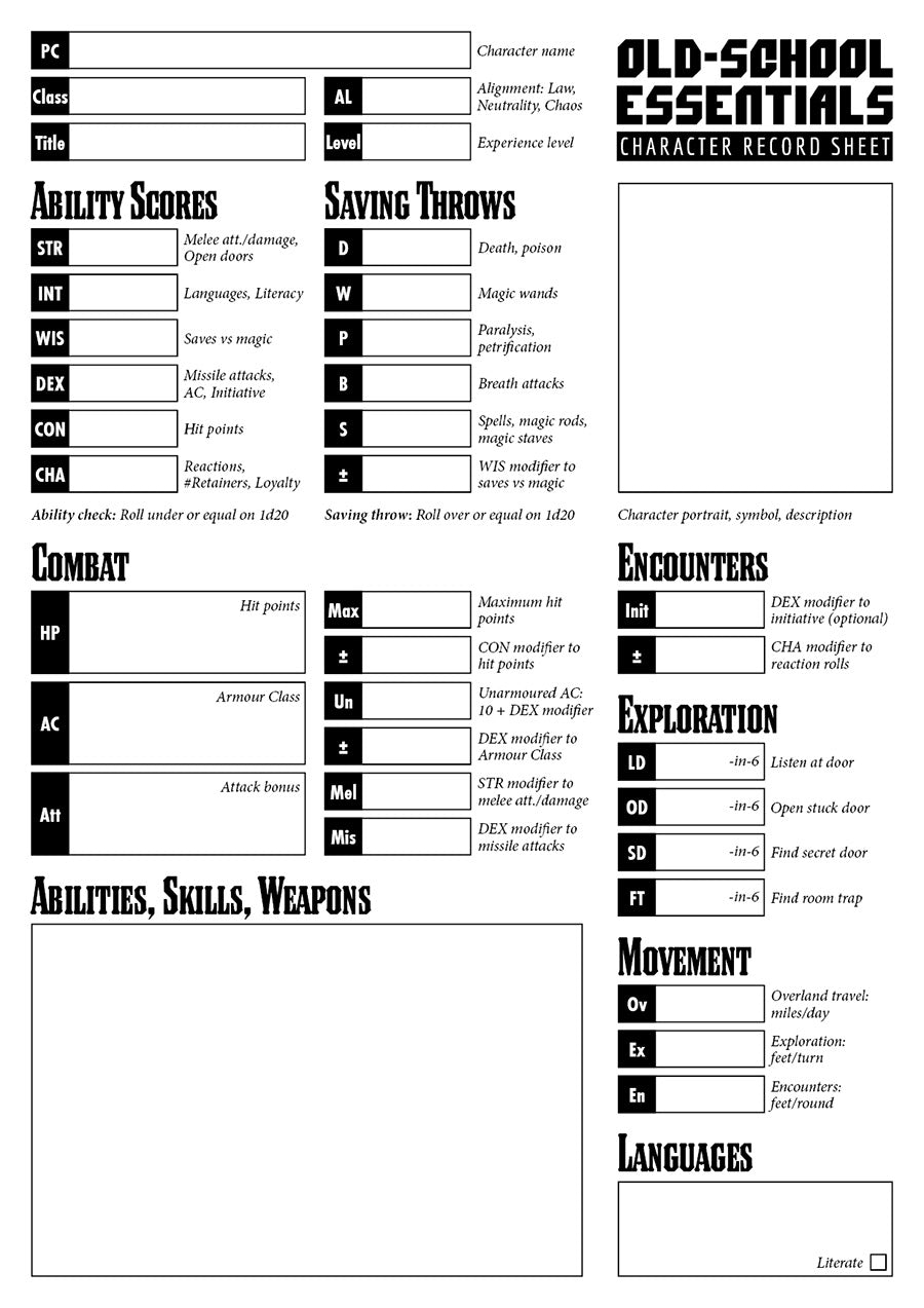 Old-School Essentials Purist Character Sheet