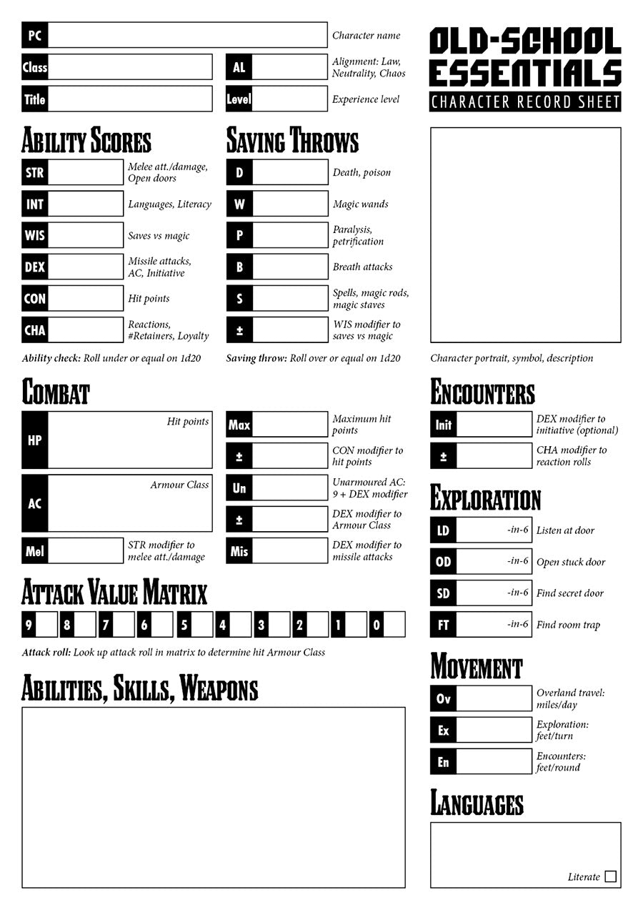 Old-School Essentials Purist Character Sheet